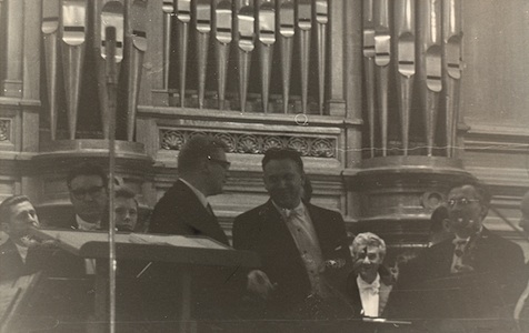 with conductor Kirill Kondrashin after the premiere
          performance of 2nd Symphony